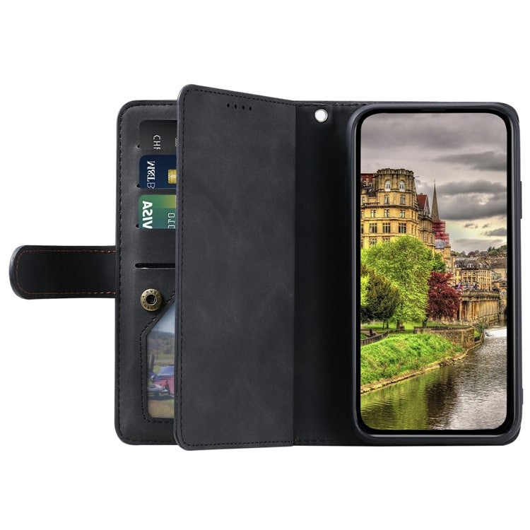 For Motorola Moto G75 5G Case PU Leather Phone Cover with Zipper Wallet 9 Card Slots - Black