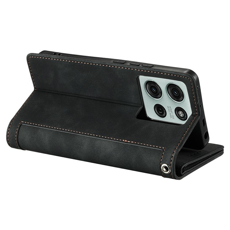 For Motorola Moto G75 5G Case PU Leather Phone Cover with Zipper Wallet 9 Card Slots - Black