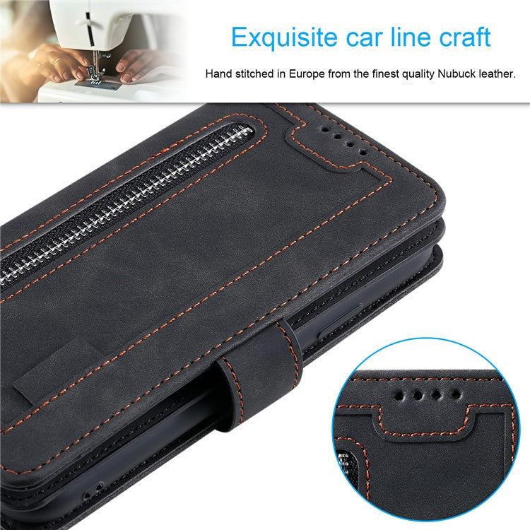 For Motorola Moto G75 5G Case PU Leather Phone Cover with Zipper Wallet 9 Card Slots - Black