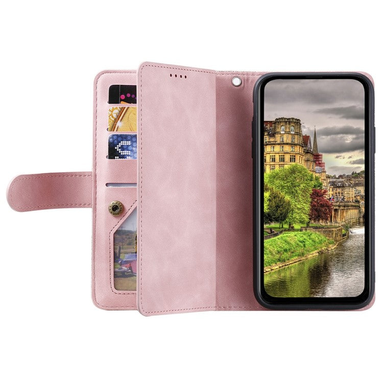 For Motorola Moto G75 5G Case PU Leather Phone Cover with Zipper Wallet 9 Card Slots - Rose Gold