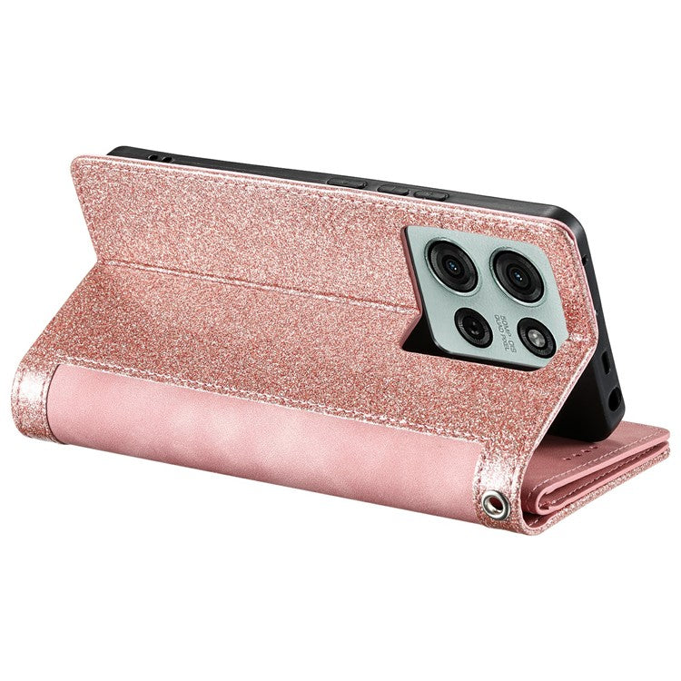 For Motorola Moto G75 5G Case PU Leather Phone Cover with Zipper Wallet 9 Card Slots - Rose Gold