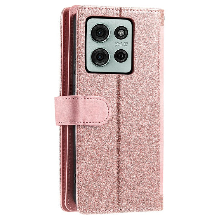 For Motorola Moto G75 5G Case PU Leather Phone Cover with Zipper Wallet 9 Card Slots - Rose Gold