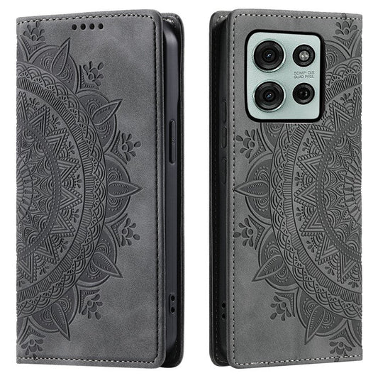 Style-010 For Motorola Moto G75 5G Case Magnetic Closing Leather Phone Cover Pattern Imprinted - Grey