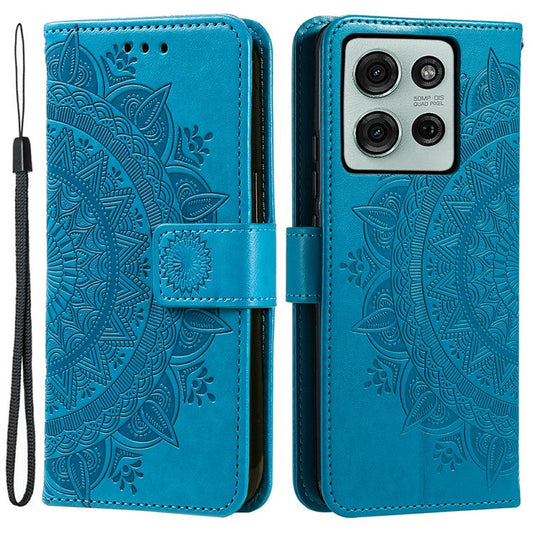 For Motorola Moto G75 5G Case Imprinted Totem PU Leather Wallet Stand Phone Cover - Blue