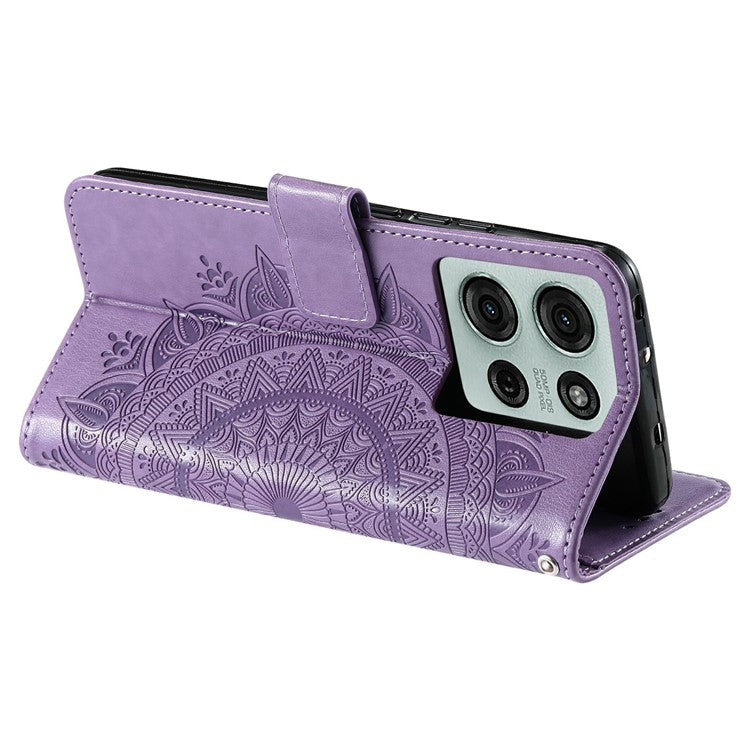 For Motorola Moto G75 5G Case Imprinted Totem PU Leather Wallet Stand Phone Cover - Purple