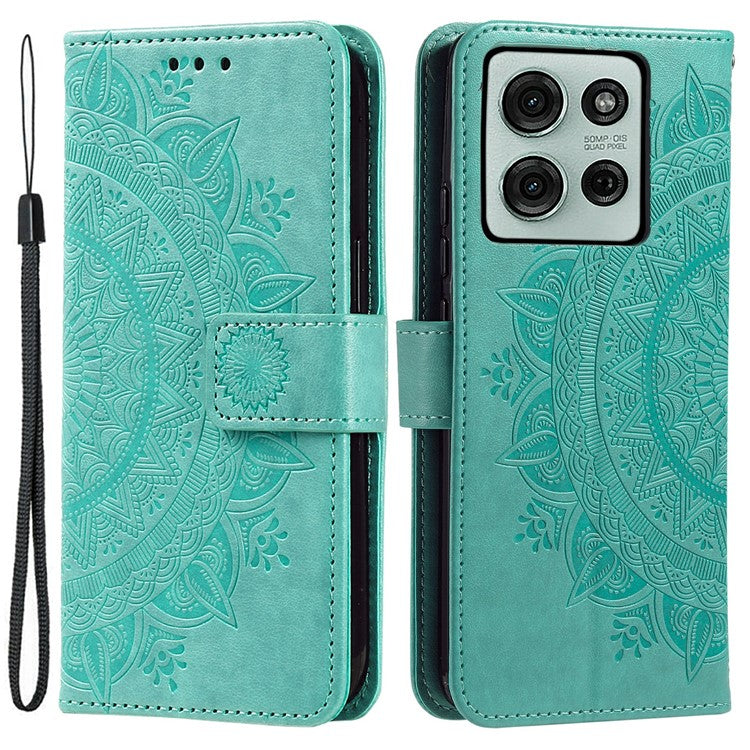 For Motorola Moto G75 5G Case Imprinted Totem PU Leather Wallet Stand Phone Cover - Mint Green