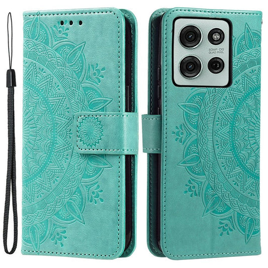 For Motorola Moto G75 5G Case Imprinted Totem PU Leather Wallet Stand Phone Cover - Mint Green