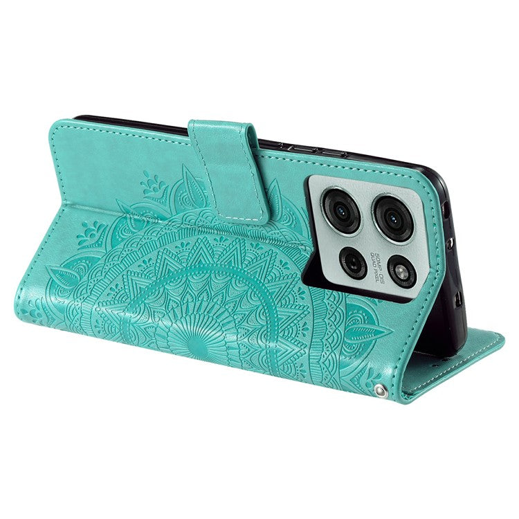 For Motorola Moto G75 5G Case Imprinted Totem PU Leather Wallet Stand Phone Cover - Mint Green