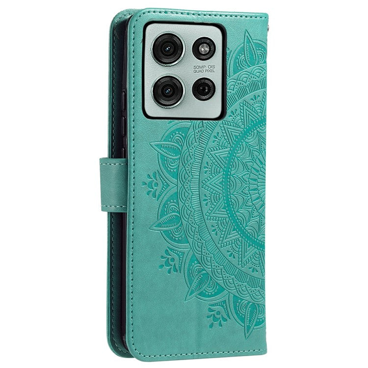 For Motorola Moto G75 5G Case Imprinted Totem PU Leather Wallet Stand Phone Cover - Mint Green