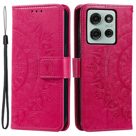 For Motorola Moto G75 5G Case Imprinted Totem PU Leather Wallet Stand Phone Cover - Rose
