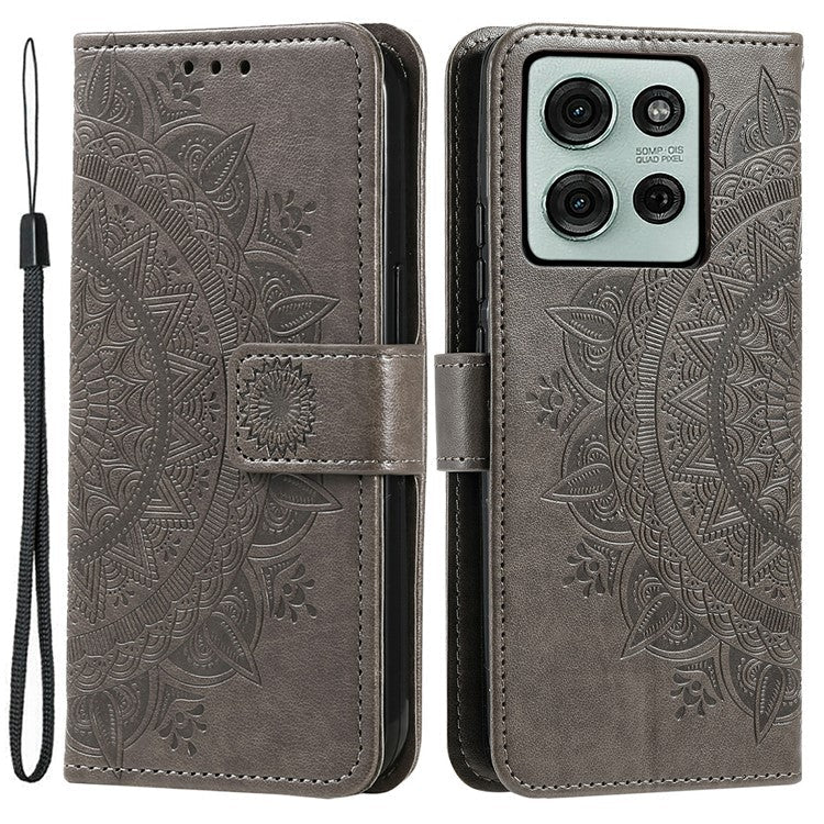 For Motorola Moto G75 5G Case Imprinted Totem PU Leather Wallet Stand Phone Cover - Grey