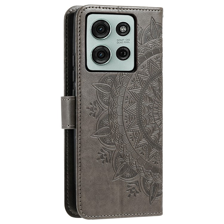 For Motorola Moto G75 5G Case Imprinted Totem PU Leather Wallet Stand Phone Cover - Grey