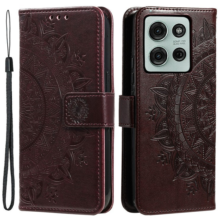 For Motorola Moto G75 5G Case Imprinted Totem PU Leather Wallet Stand Phone Cover - Brown