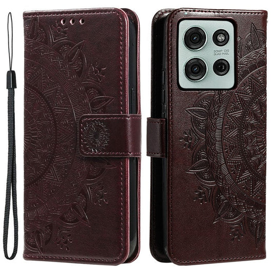 For Motorola Moto G75 5G Case Imprinted Totem PU Leather Wallet Stand Phone Cover - Brown