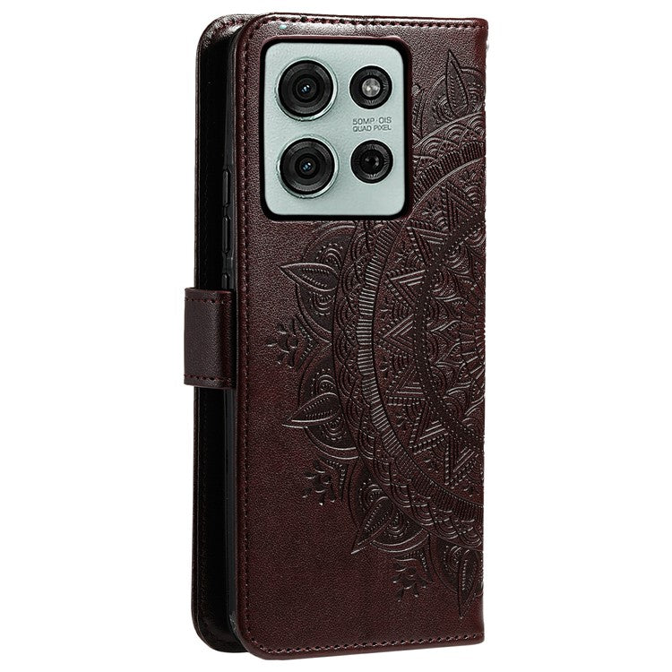 For Motorola Moto G75 5G Case Imprinted Totem PU Leather Wallet Stand Phone Cover - Brown
