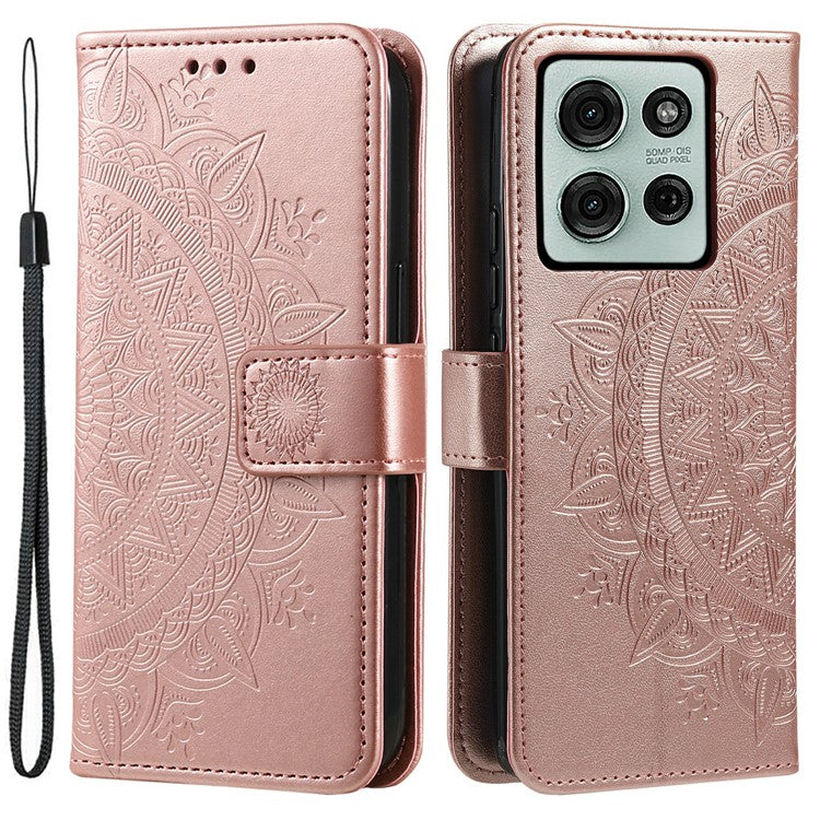 For Motorola Moto G75 5G Case Imprinted Totem PU Leather Wallet Stand Phone Cover - Rose Gold