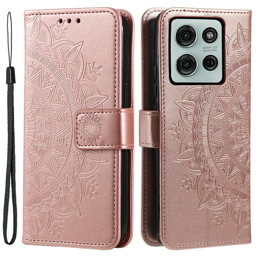 For Motorola Moto G75 5G Case Imprinted Totem PU Leather Wallet Stand Phone Cover - Rose Gold