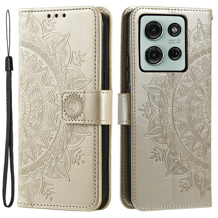 For Motorola Moto G75 5G Case Imprinted Totem PU Leather Wallet Stand Phone Cover - Gold
