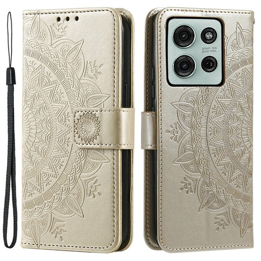 For Motorola Moto G75 5G Case Imprinted Totem PU Leather Wallet Stand Phone Cover - Gold