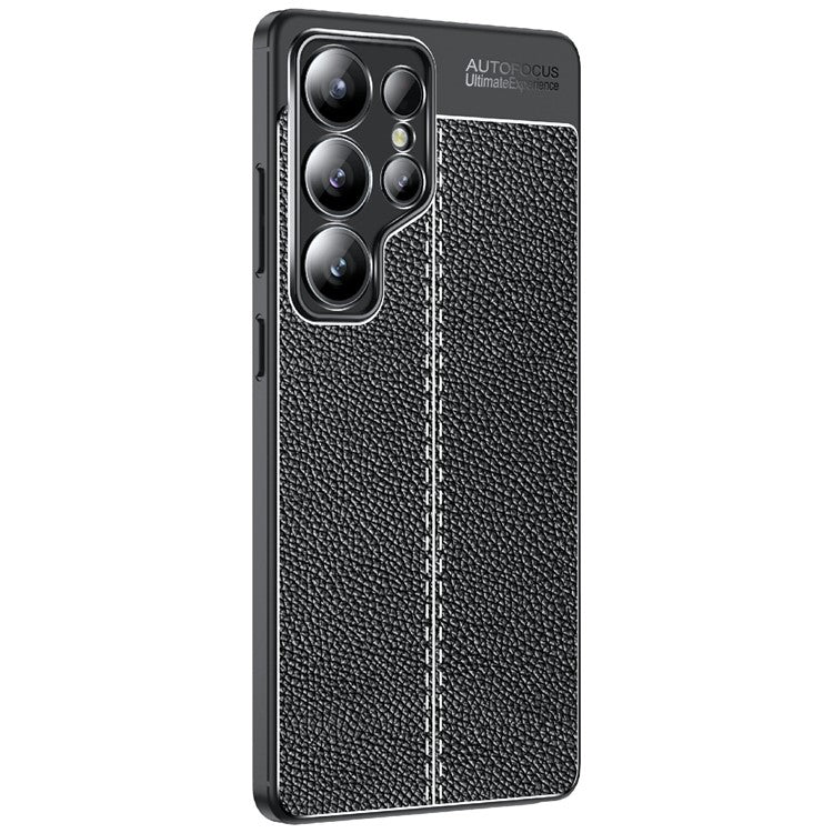 For Samsung Galaxy S25 Ultra Case Litchi Texture TPU Flexible Phone Cover, Black