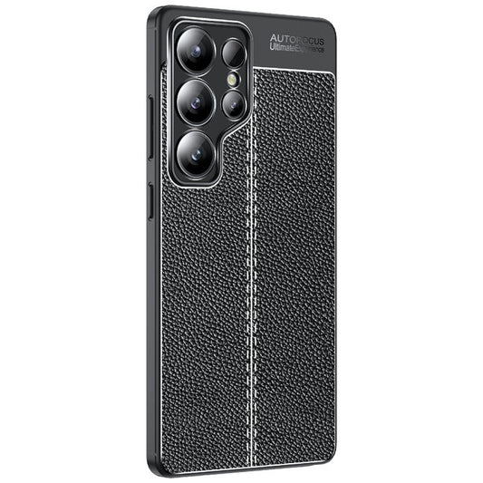 For Samsung Galaxy S25 Ultra Case Litchi Texture TPU Flexible Phone Cover, Black