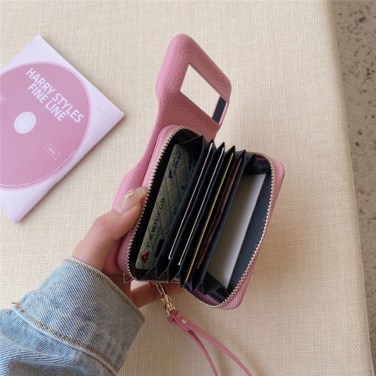 For Google Pixel 8 Pro Case Zipper Card Slots PU Leather Phone Back Cover with Wrist Strap - Pink