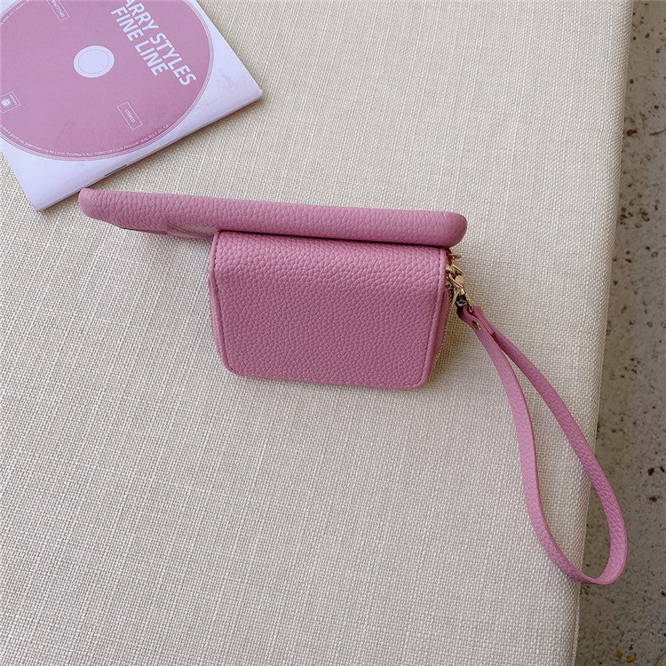 For Google Pixel 8 Pro Case Zipper Card Slots PU Leather Phone Back Cover with Wrist Strap - Pink