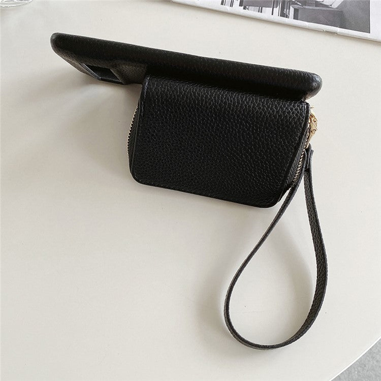 For Google Pixel 8 Pro Case Zipper Card Slots PU Leather Phone Back Cover with Wrist Strap - Black