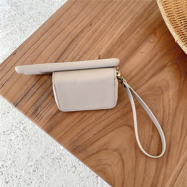 For Google Pixel 8 Pro Case Zipper Card Slots PU Leather Phone Back Cover with Wrist Strap - Grey