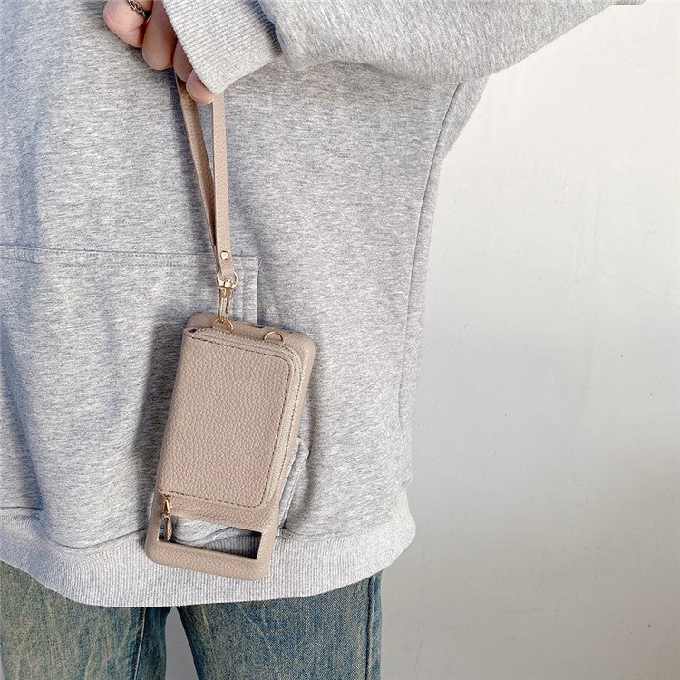 For Google Pixel 8 Pro Case Zipper Card Slots PU Leather Phone Back Cover with Wrist Strap - Grey