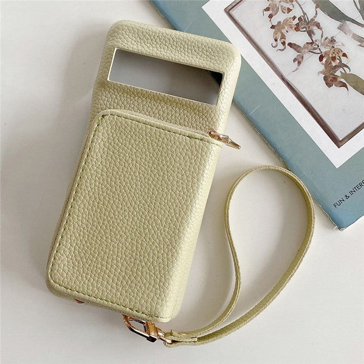 For Google Pixel 8 Pro Case Zipper Card Slots PU Leather Phone Back Cover with Wrist Strap - Green