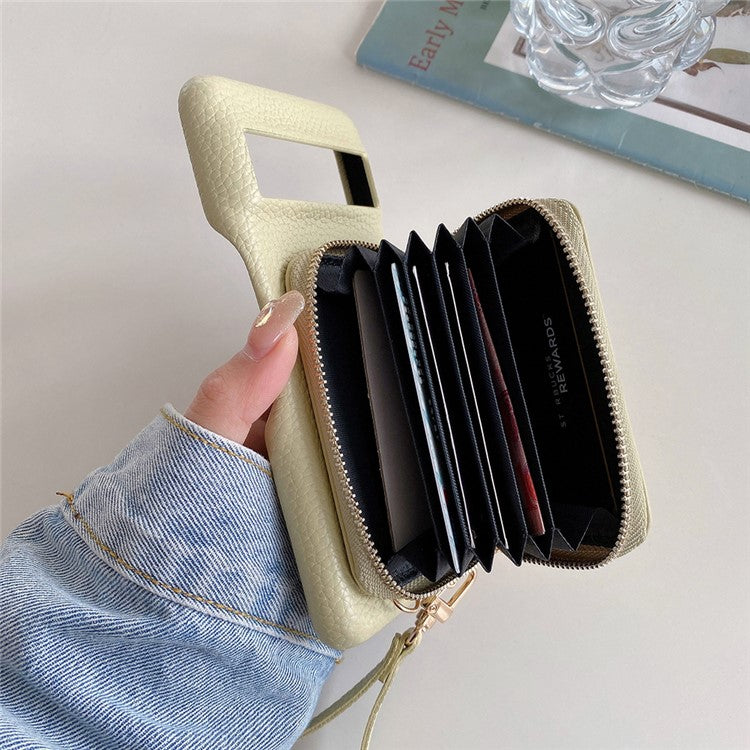 For Google Pixel 8 Pro Case Zipper Card Slots PU Leather Phone Back Cover with Wrist Strap - Green