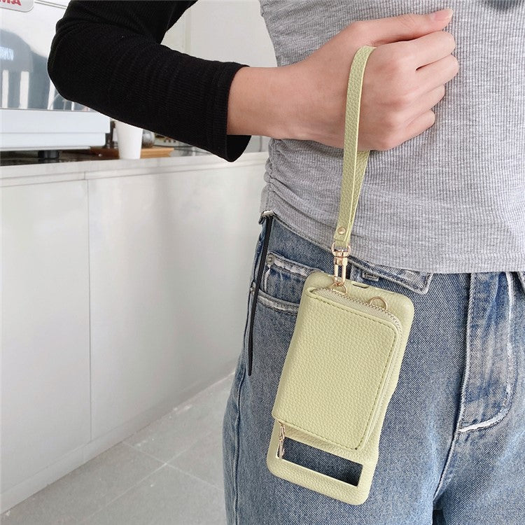 For Google Pixel 8 Pro Case Zipper Card Slots PU Leather Phone Back Cover with Wrist Strap - Green