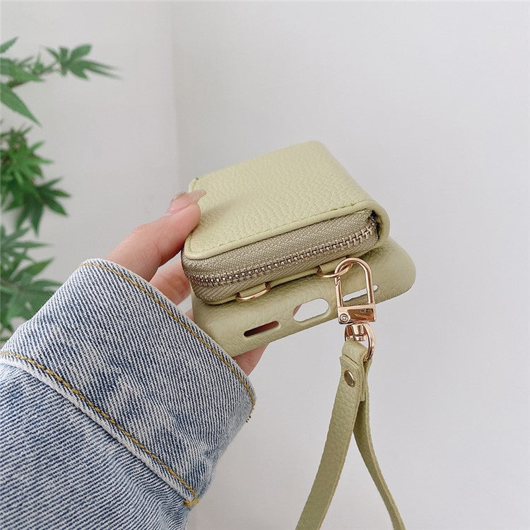 For Google Pixel 8 Pro Case Zipper Card Slots PU Leather Phone Back Cover with Wrist Strap - Green