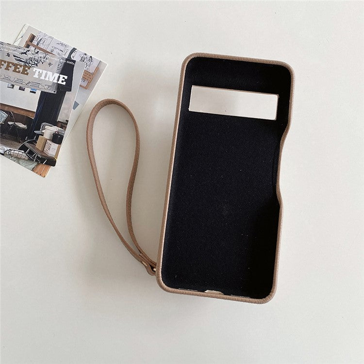 For Google Pixel 8 Pro Case Zipper Card Slots PU Leather Phone Back Cover with Wrist Strap - Light Brown