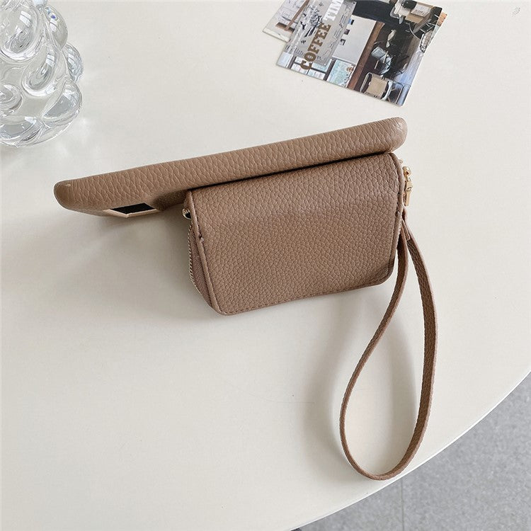 For Google Pixel 8 Pro Case Zipper Card Slots PU Leather Phone Back Cover with Wrist Strap - Light Brown