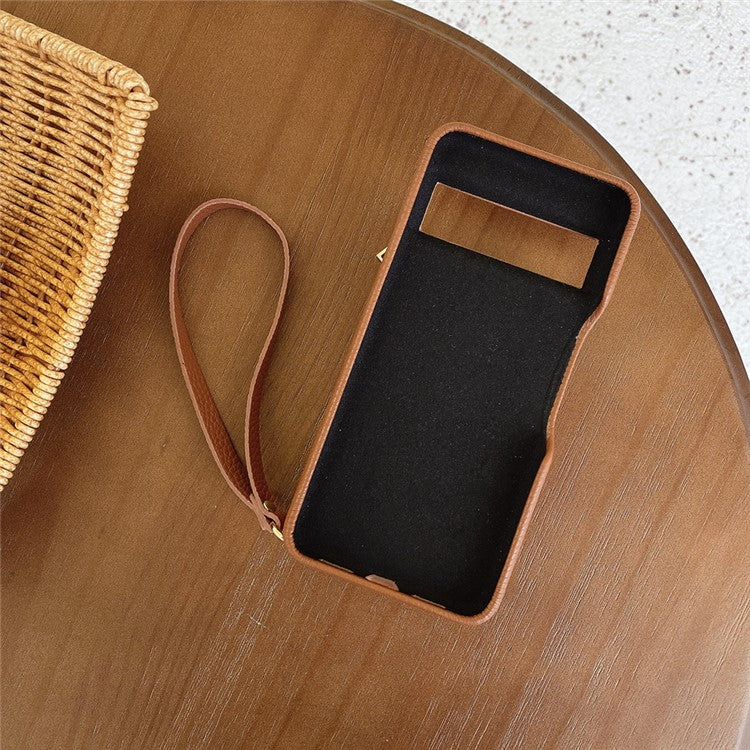 For Google Pixel 8 Pro Case Zipper Card Slots PU Leather Phone Back Cover with Wrist Strap - Dark Brown