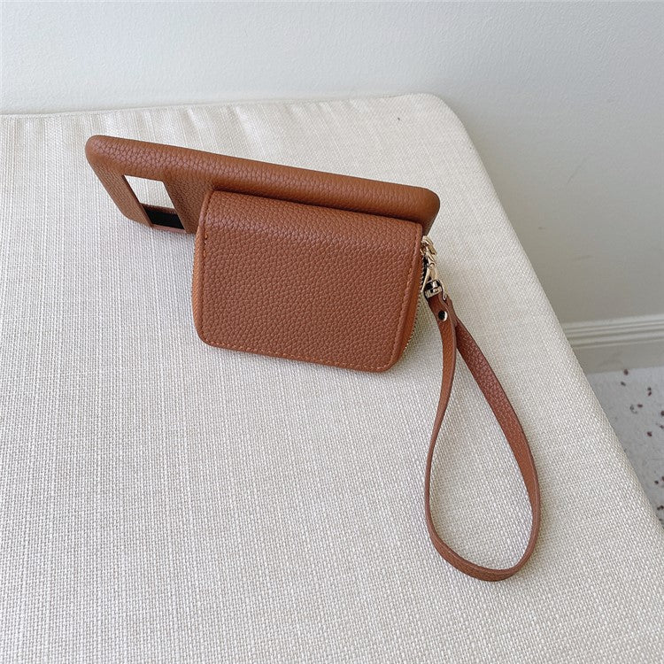 For Google Pixel 8 Pro Case Zipper Card Slots PU Leather Phone Back Cover with Wrist Strap - Dark Brown