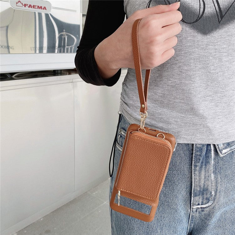 For Google Pixel 8 Pro Case Zipper Card Slots PU Leather Phone Back Cover with Wrist Strap - Dark Brown