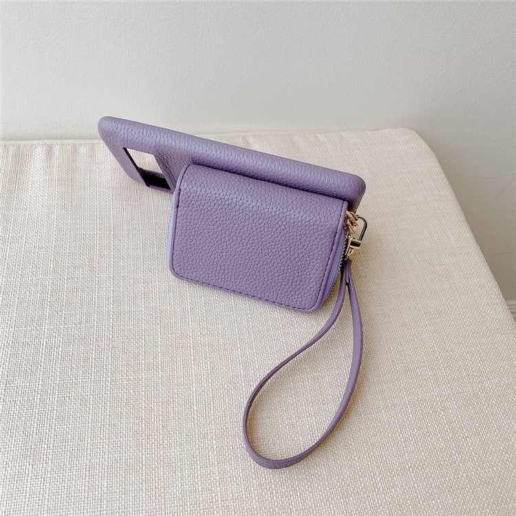 For Google Pixel 8 Pro Case Zipper Card Slots PU Leather Phone Back Cover with Wrist Strap - Purple