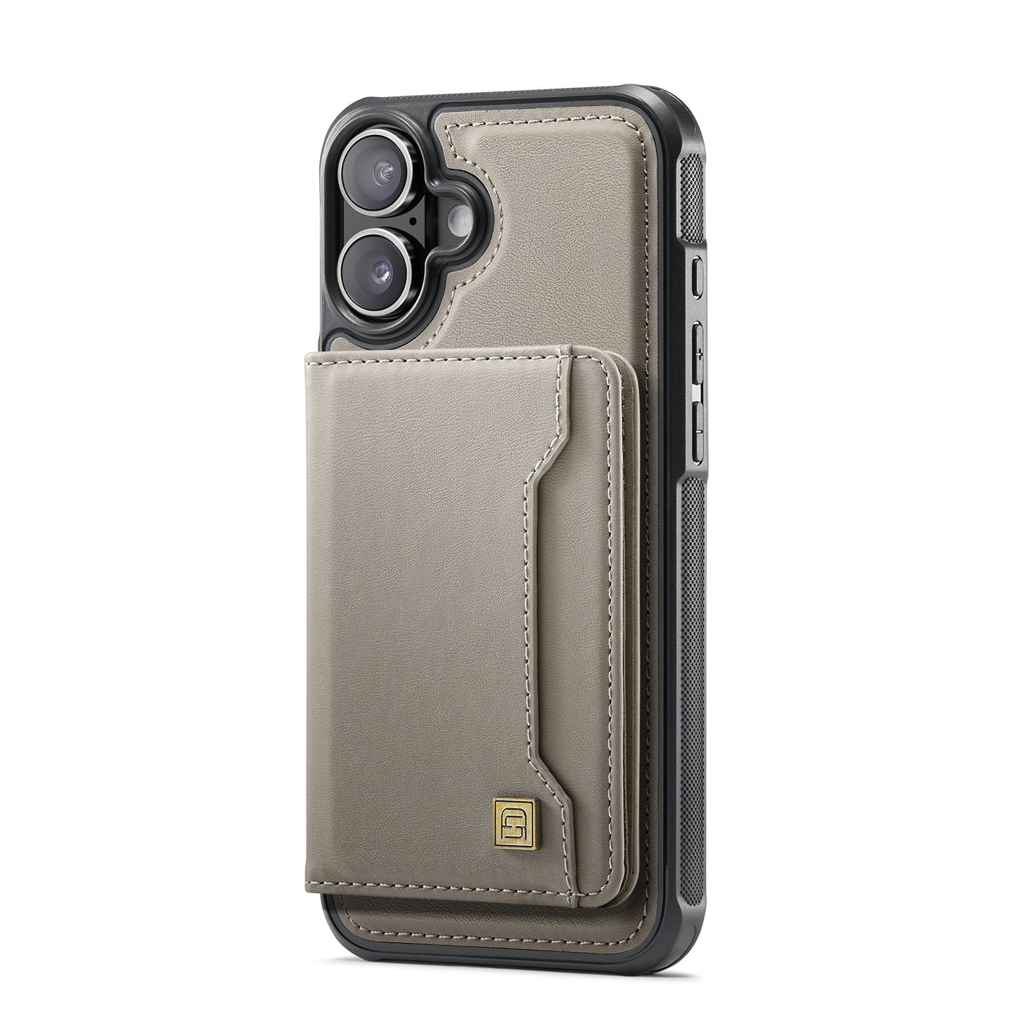 For iPhone 16 Plus Case AUTSPACE A13 Vintage Leather Back Cover with Magnetic Detachable Card Bag - Grey