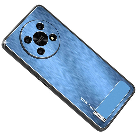 Kickstand Brushed Phone Cover for Honor X30 5G, TPU + Aluminium Alloy Well-protected Case - Blue