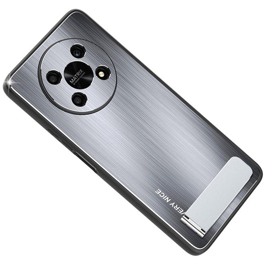 Kickstand Brushed Phone Cover for Honor X30 5G, TPU + Aluminium Alloy Well-protected Case - Silver