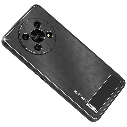 Kickstand Brushed Phone Cover for Honor X30 5G, TPU + Aluminium Alloy Well-protected Case - Black