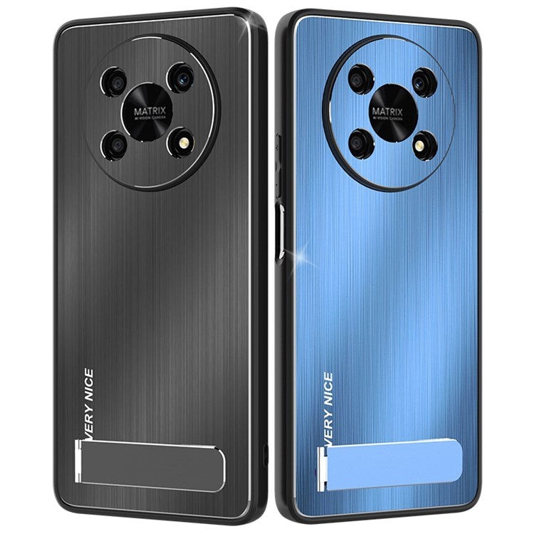 Kickstand Brushed Phone Cover for Honor X30 5G, TPU + Aluminium Alloy Well-protected Case - Black