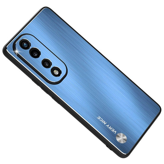 For Honor 70 Pro 5G Cell Phone Case Soft TPU Brushed Aluminium Alloy Anti-fingerprint Phone Back Shell Cover - Blue