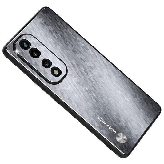 For Honor 70 Pro 5G Cell Phone Case Soft TPU Brushed Aluminium Alloy Anti-fingerprint Phone Back Shell Cover - Silver