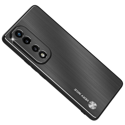 For Honor 70 Pro 5G Cell Phone Case Soft TPU Brushed Aluminium Alloy Anti-fingerprint Phone Back Shell Cover - Black