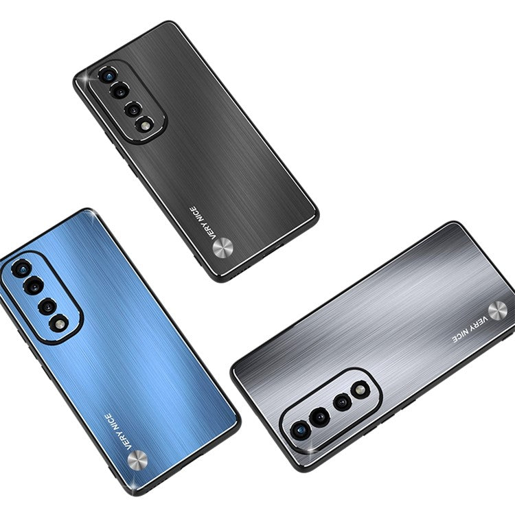 For Honor 70 Pro 5G Cell Phone Case Soft TPU Brushed Aluminium Alloy Anti-fingerprint Phone Back Shell Cover - Black