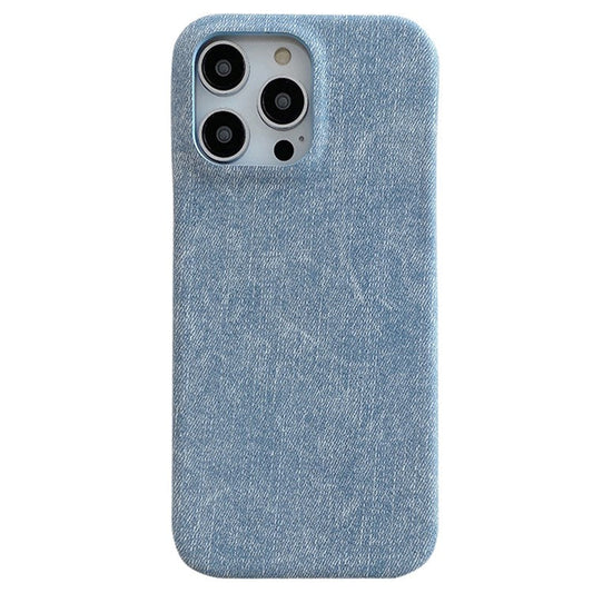 For iPhone 16 Pro Case Jeans Cloth Texture PU Leather + PET Back Cover - Baby Blue